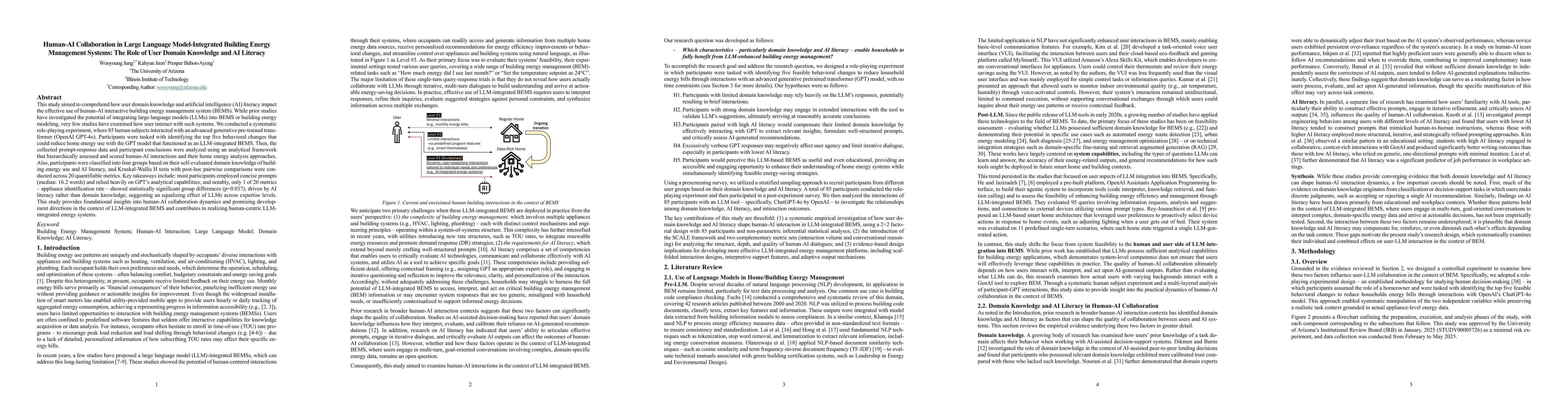 Thumbnail for Human-AI Collaboration in Large Language Model-Integrated Building Energy Management Systems: The Role of User Domain Knowledge and AI Literacy