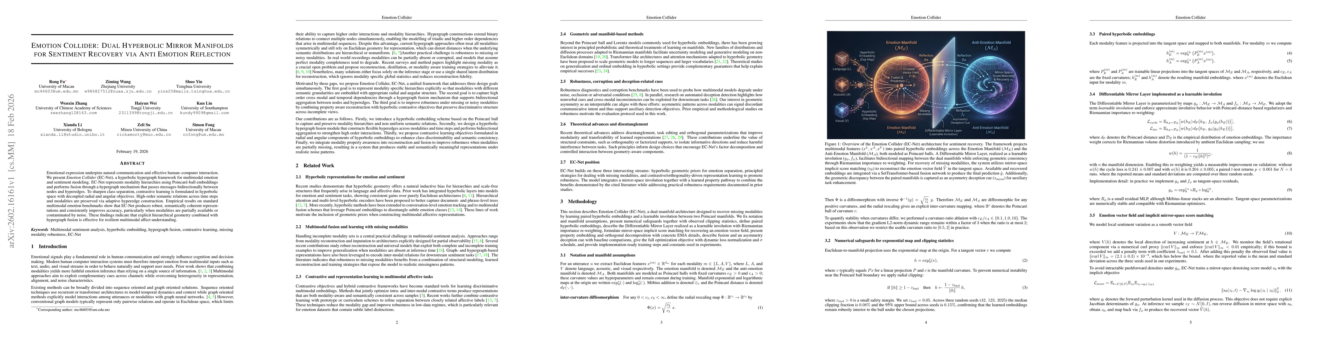 Thumbnail for Emotion Collider: Dual Hyperbolic Mirror Manifolds for Sentiment Recovery via Anti Emotion Reflection