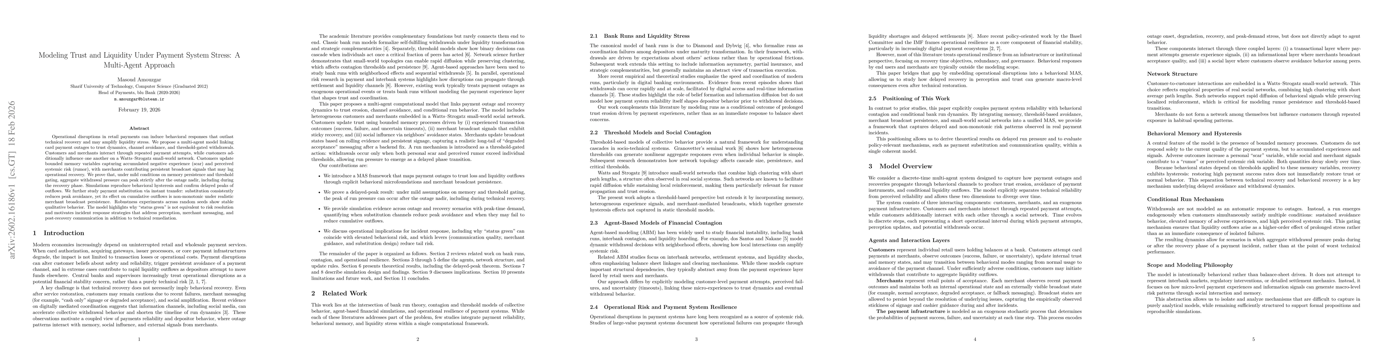 Thumbnail for Modeling Trust and Liquidity Under Payment System Stress: A Multi-Agent Approach