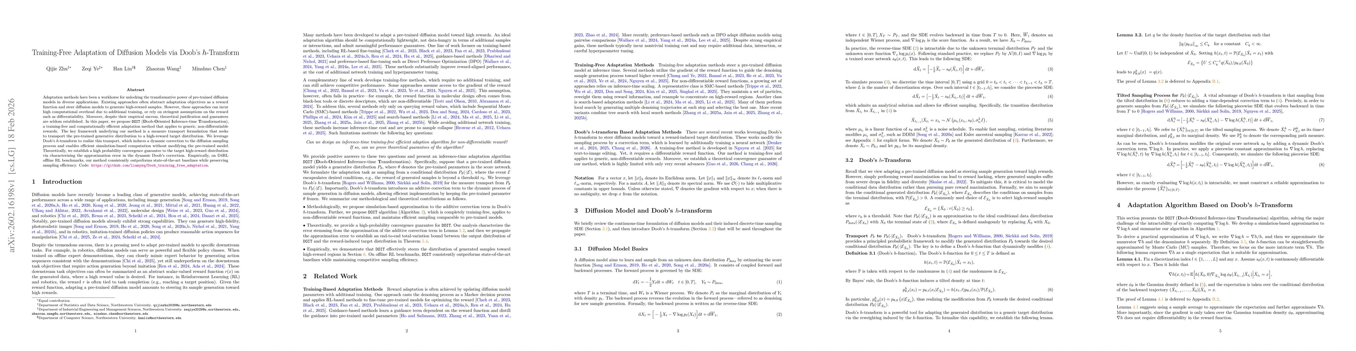 Thumbnail for Training-Free Adaptation of Diffusion Models via Doob's $h$-Transform