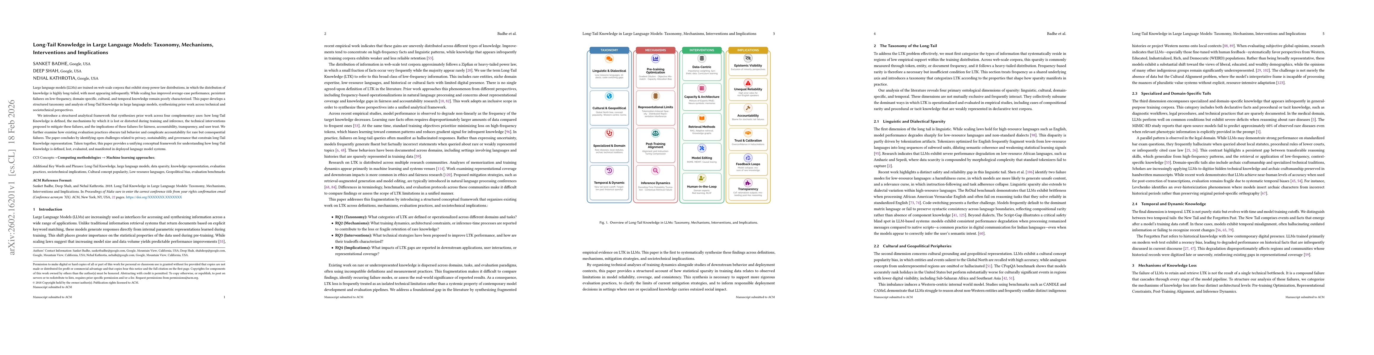 Thumbnail for Long-Tail Knowledge in Large Language Models: Taxonomy, Mechanisms, Interventions and Implications