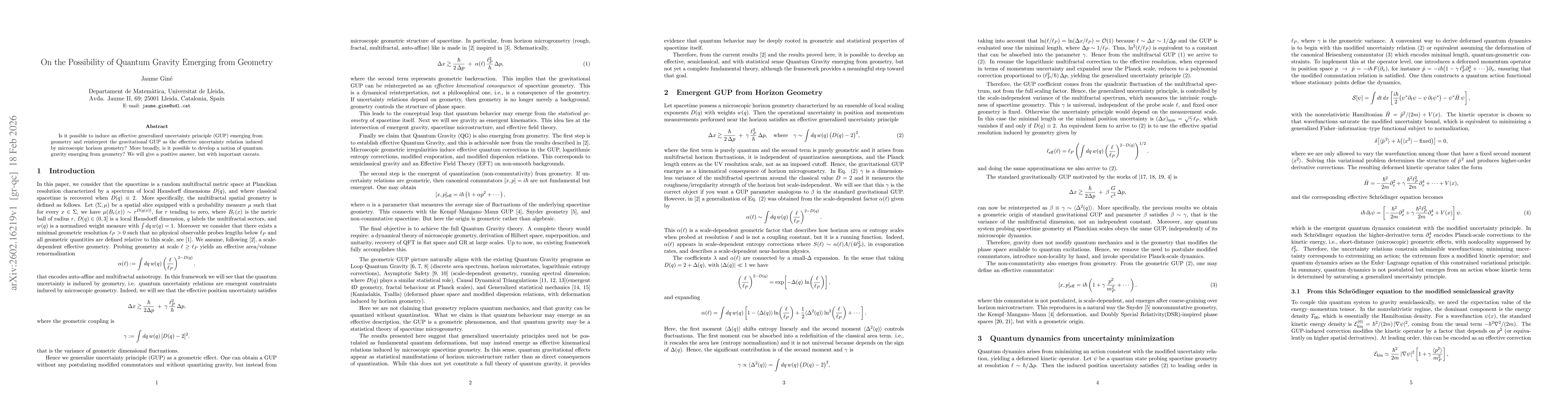 Thumbnail for On the Possibility of Quantum Gravity Emerging from Geometry