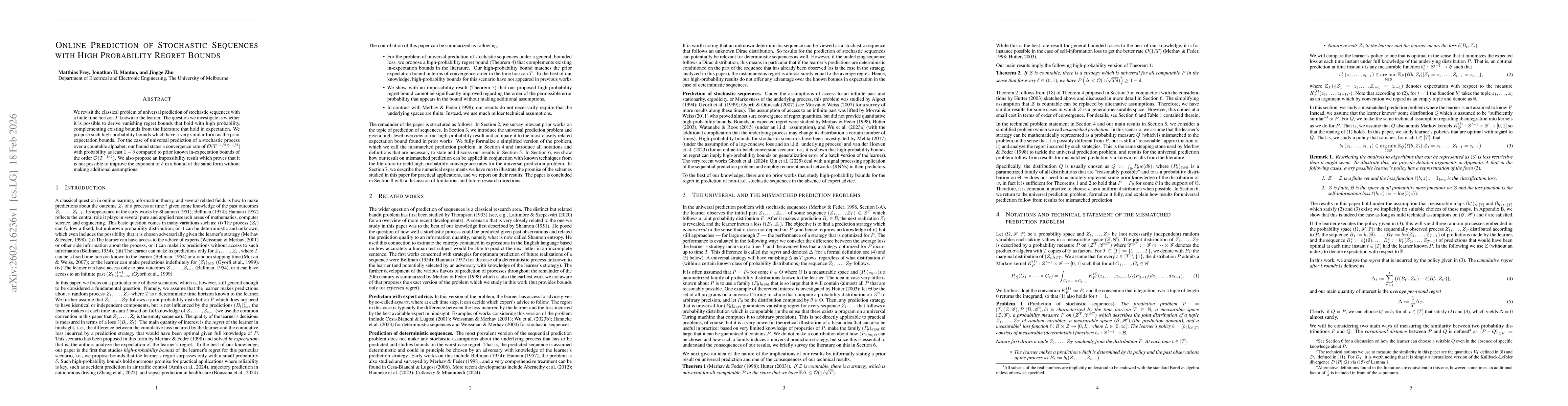 Thumbnail for Online Prediction of Stochastic Sequences with High Probability Regret Bounds