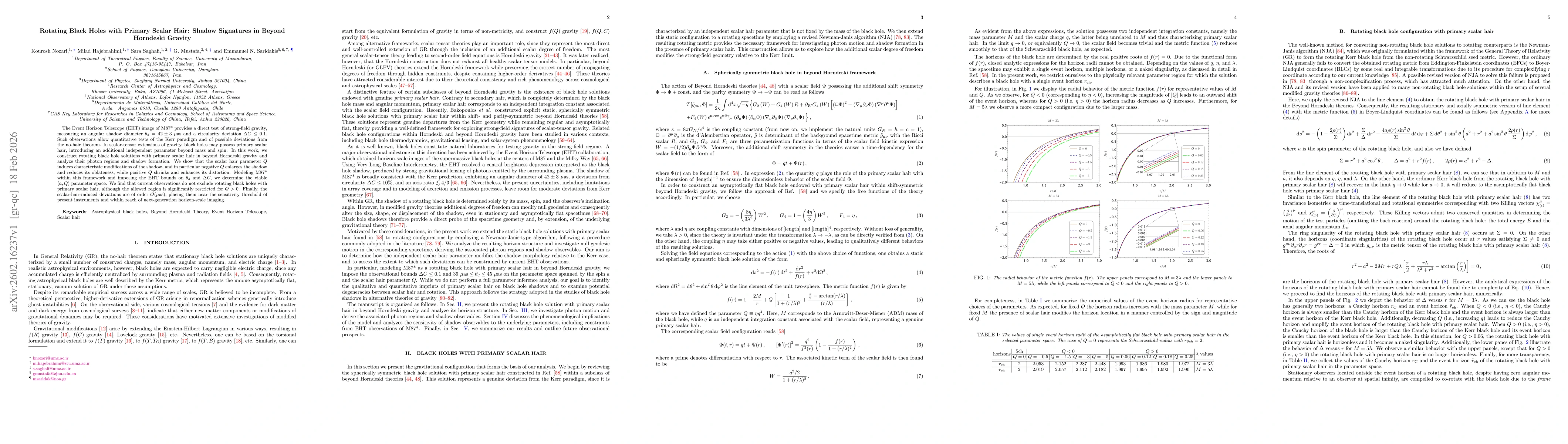 Thumbnail for Rotating Black Holes with Primary Scalar Hair: Shadow Signatures in Beyond Horndeski Gravity