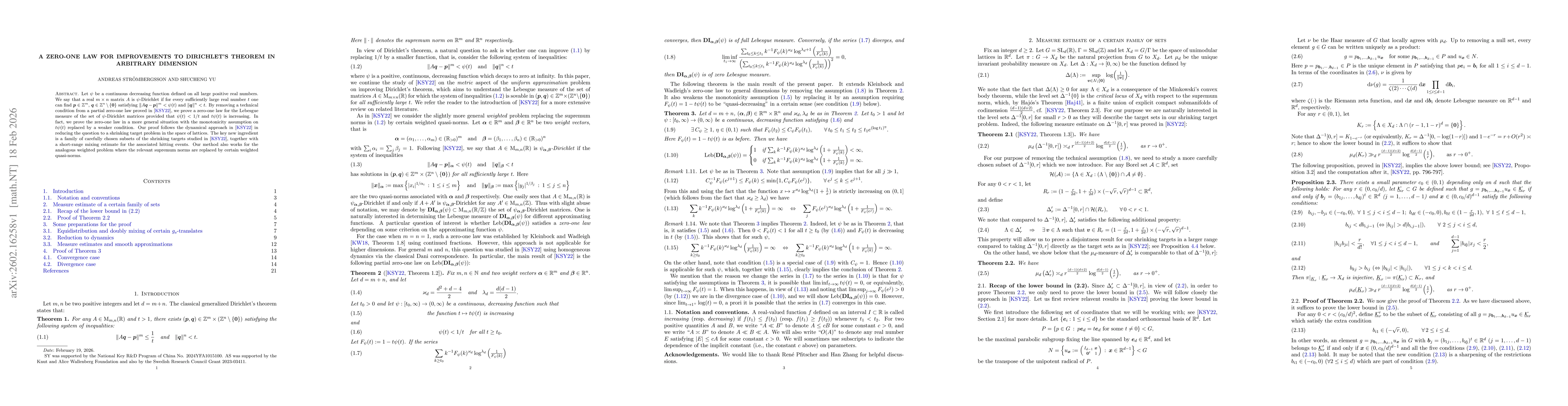 Thumbnail for A zero-one law for improvements to Dirichlet's theorem in arbitrary dimension