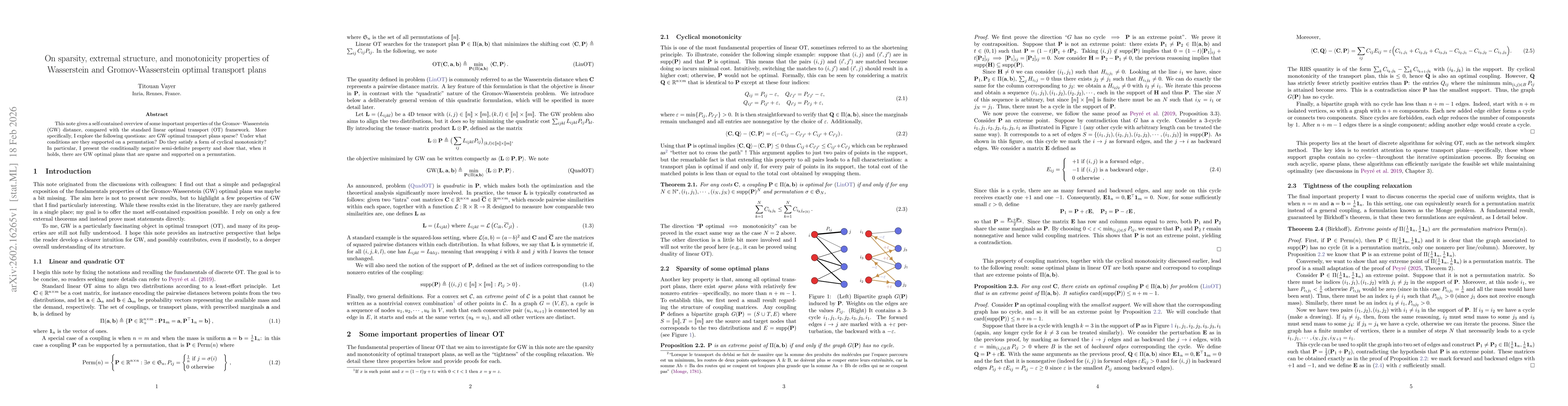 Thumbnail for On sparsity, extremal structure, and monotonicity properties of Wasserstein and Gromov-Wasserstein optimal transport plans
