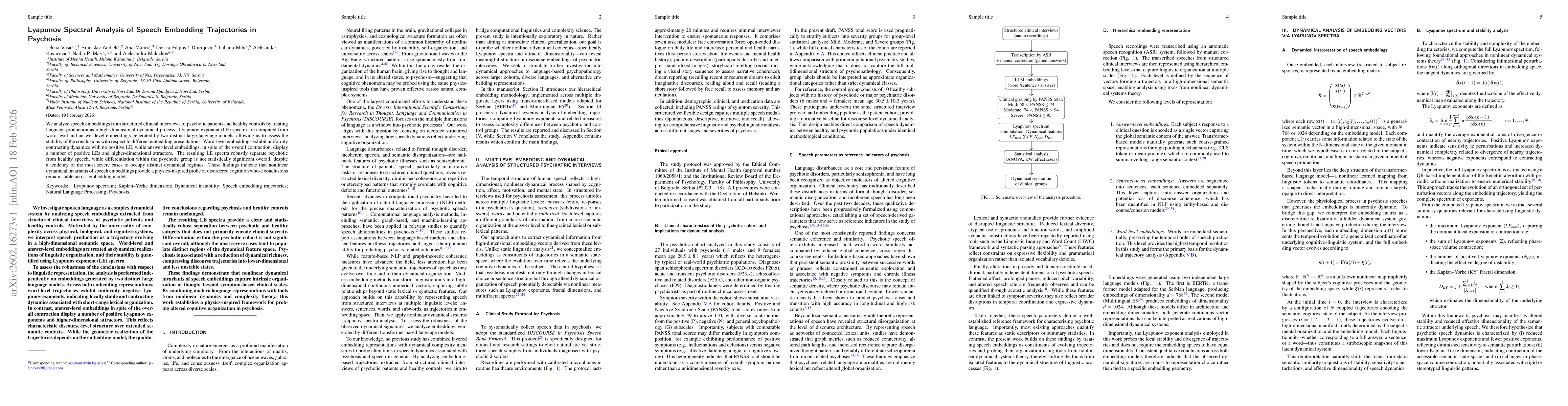 Thumbnail for Lyapunov Spectral Analysis of Speech Embedding Trajectories in Psychosis