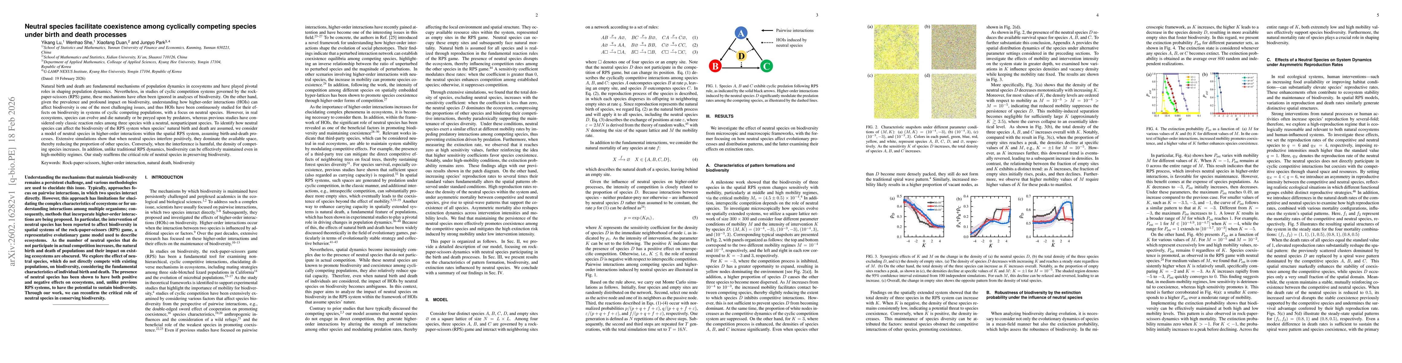 Thumbnail for Neutral species facilitate coexistence among cyclically competing species under birth and death processes