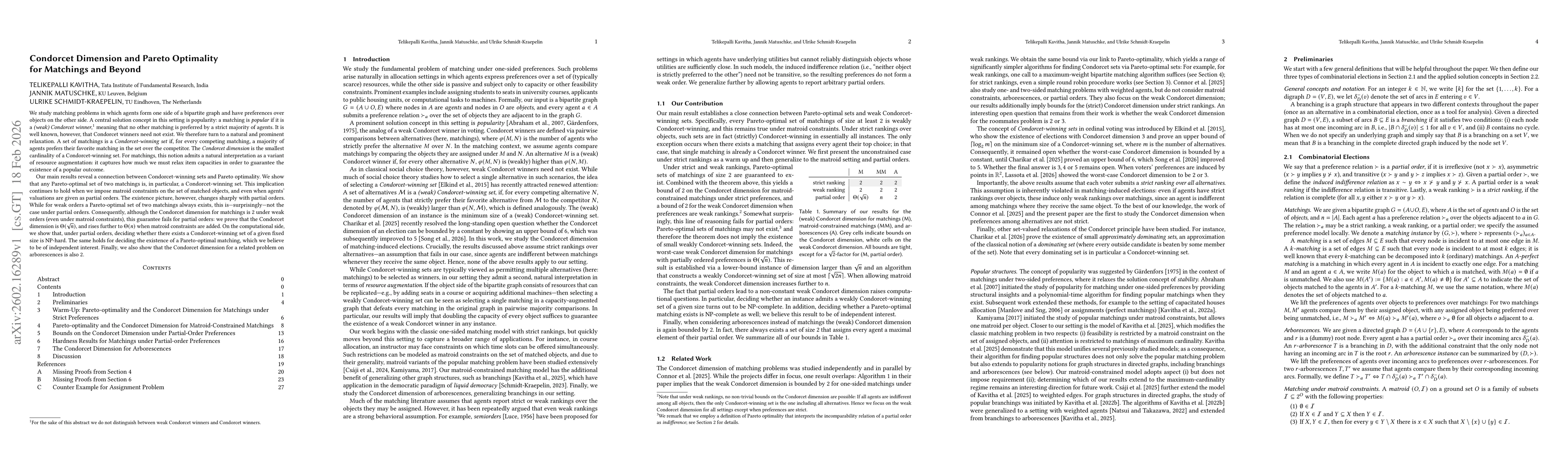 Thumbnail for Condorcet Dimension and Pareto Optimality for Matchings and Beyond