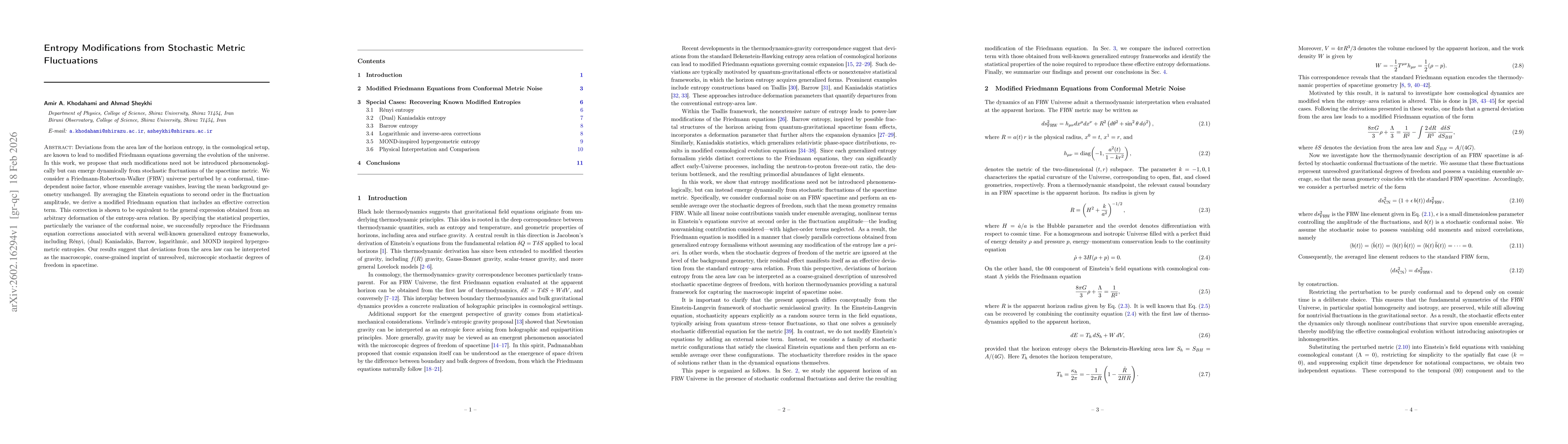 Thumbnail for Entropy Modifications from Stochastic Metric Fluctuations