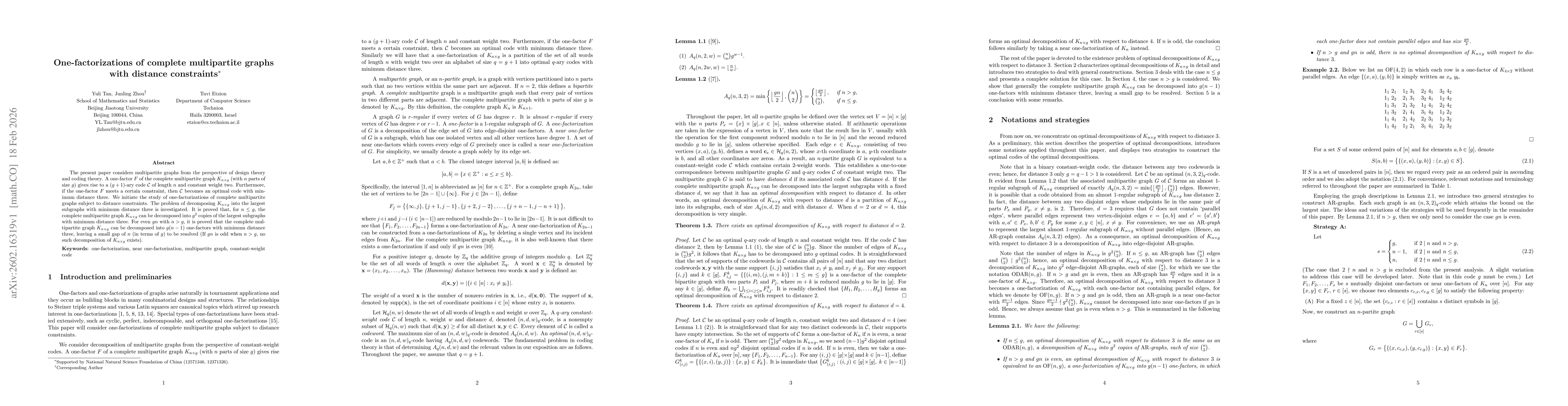 Thumbnail for One-factorizations of complete multipartite graphs with distance constraints