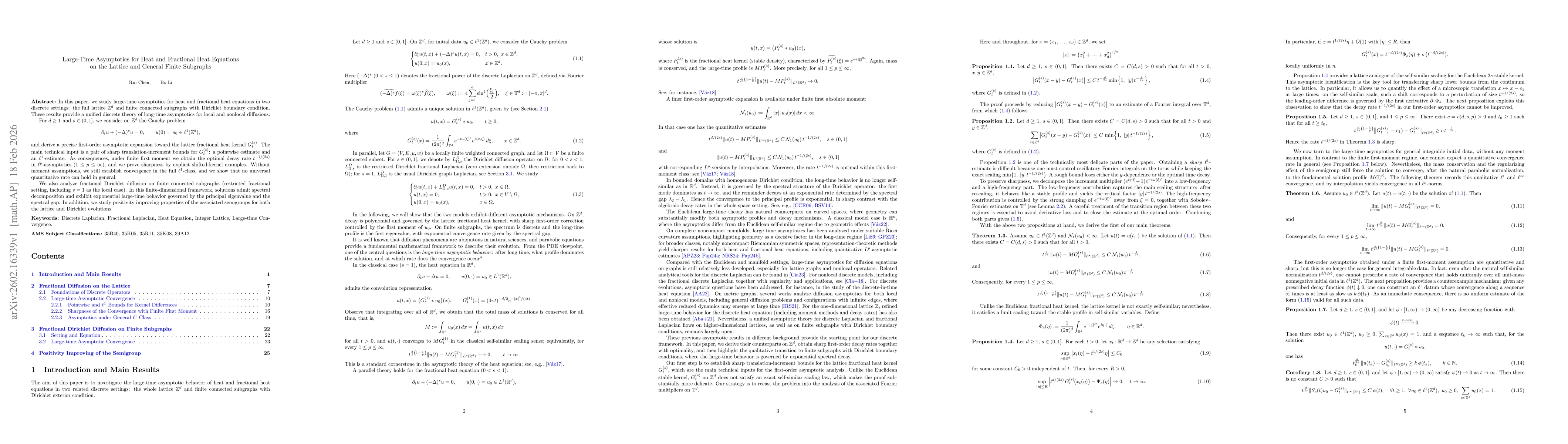 Thumbnail for Large-Time Asymptotics for Heat and Fractional Heat Equations on the Lattice and General Finite Subgraphs