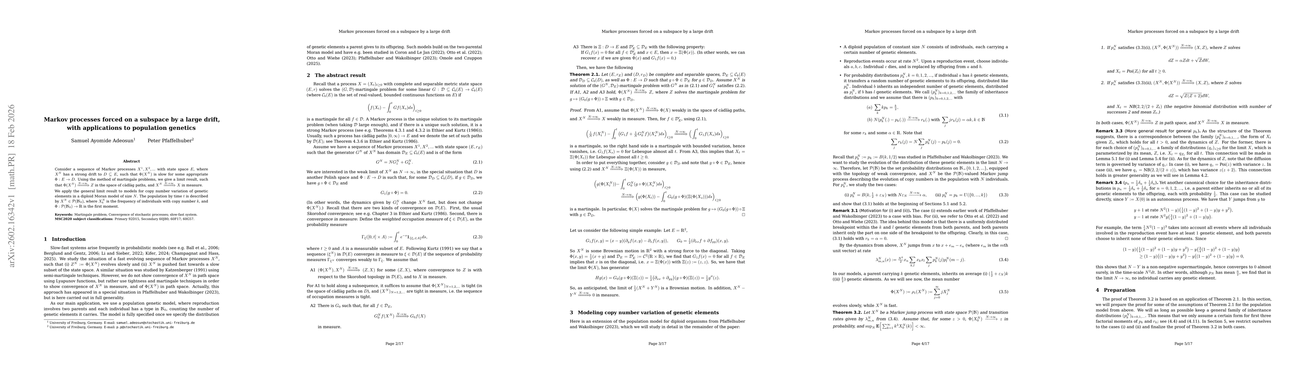 Thumbnail for Markov processes forced on a subspace by a large drift, with applications to population genetics