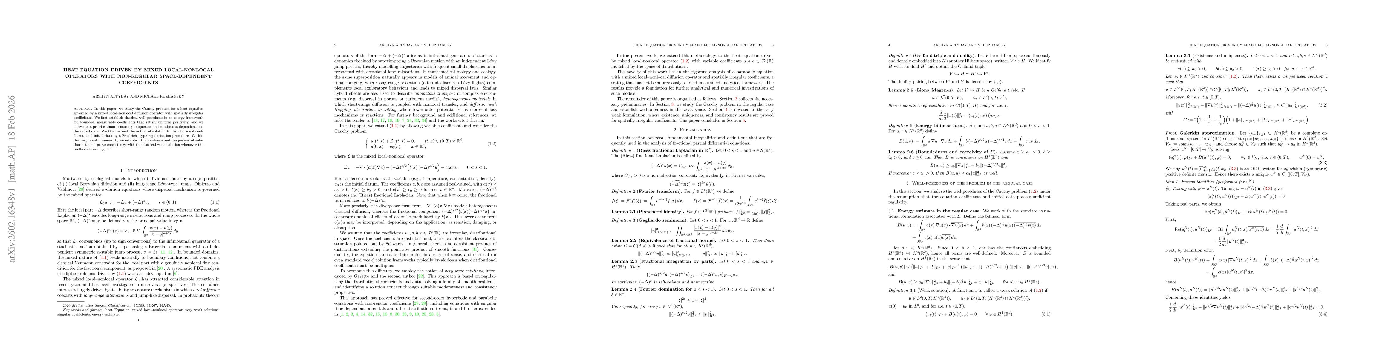 Thumbnail for Heat Equation driven by mixed local-nonlocal operators with non-regular space-dependent coefficients