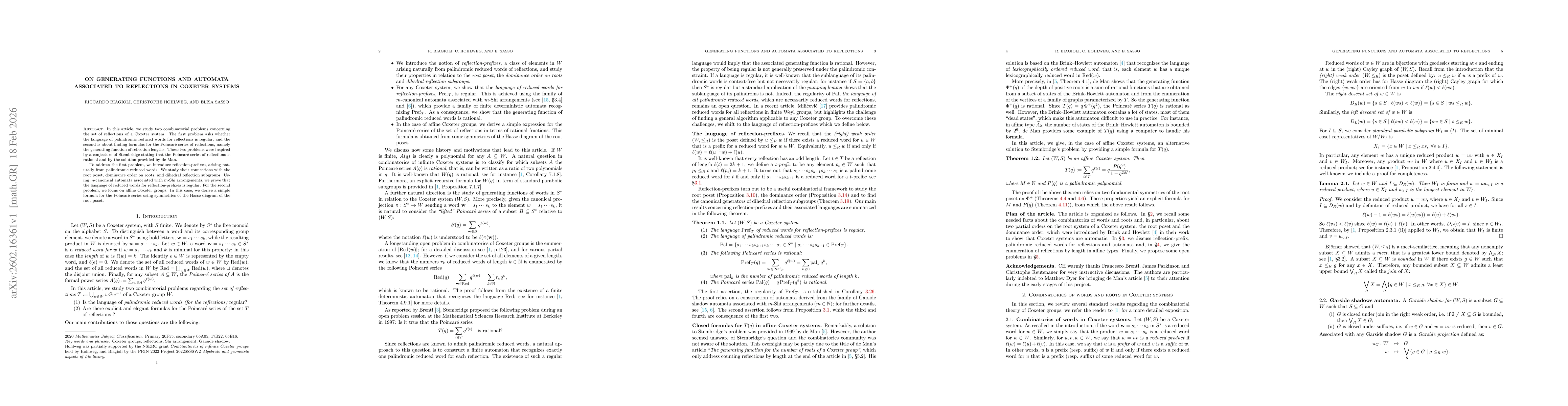 Thumbnail for On generating functions and automata associated to reflections in Coxeter systems