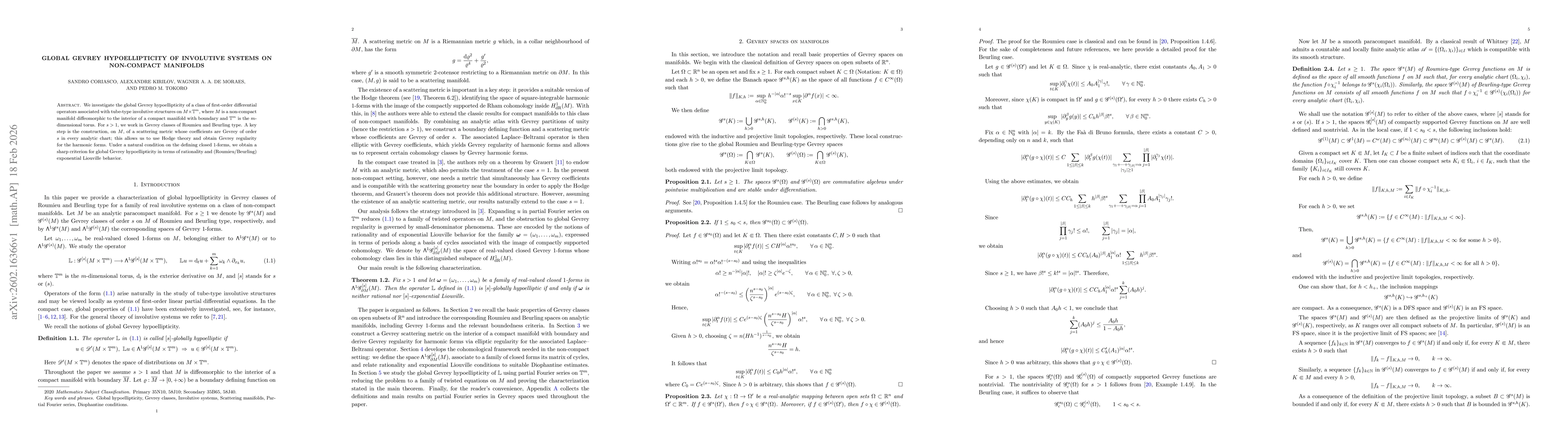 Thumbnail for Global Gevrey Hypoellipticity of Involutive Systems on Non-Compact Manifolds