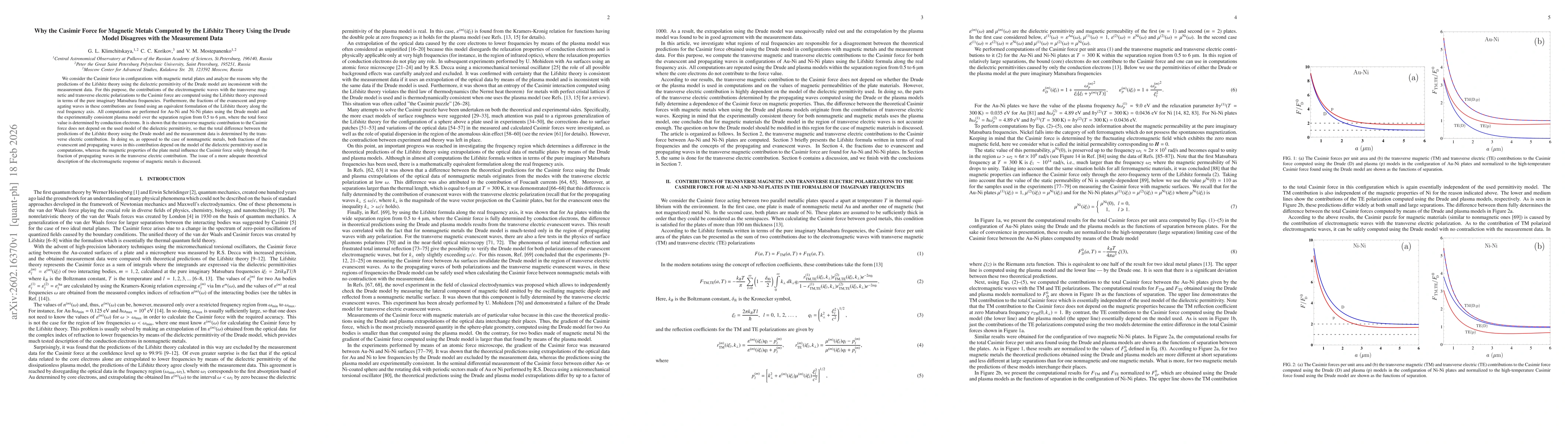 Thumbnail for Why the Casimir Force for Magnetic Metals Computed by the Lifshitz Theory Using the Drude Model Disagrees with the Measurement Data