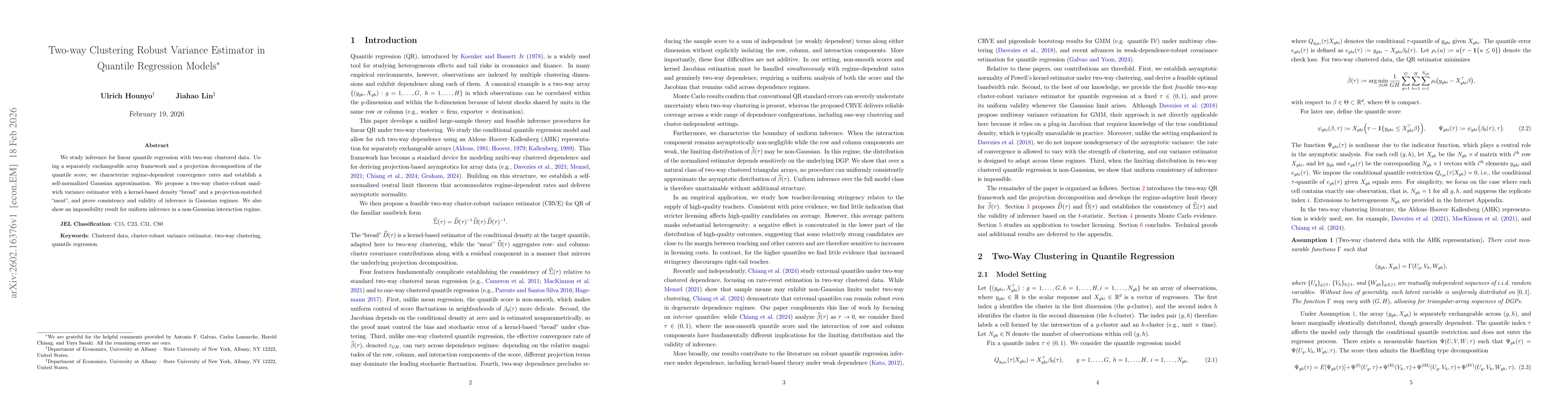 Thumbnail for Two-way Clustering Robust Variance Estimator in Quantile Regression Models