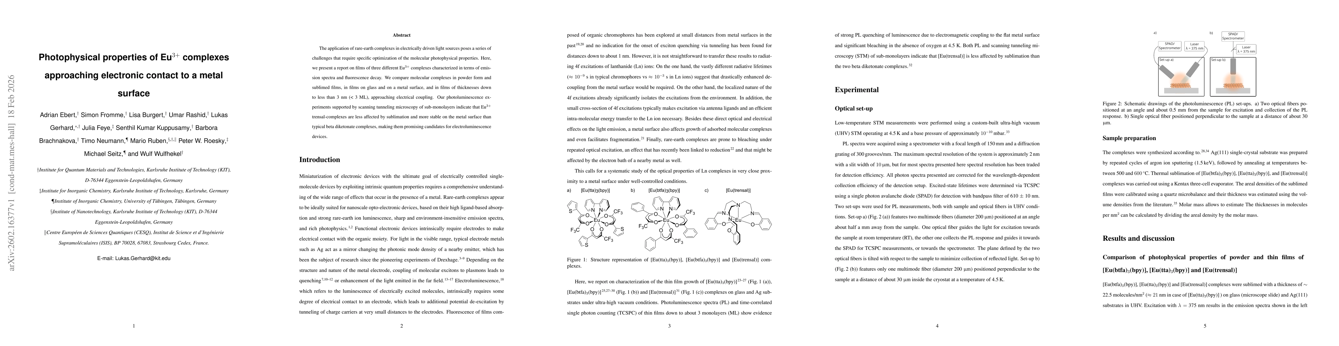 Thumbnail for Photophysical properties of Eu3+ complexes approaching electronic contact to a metal surface