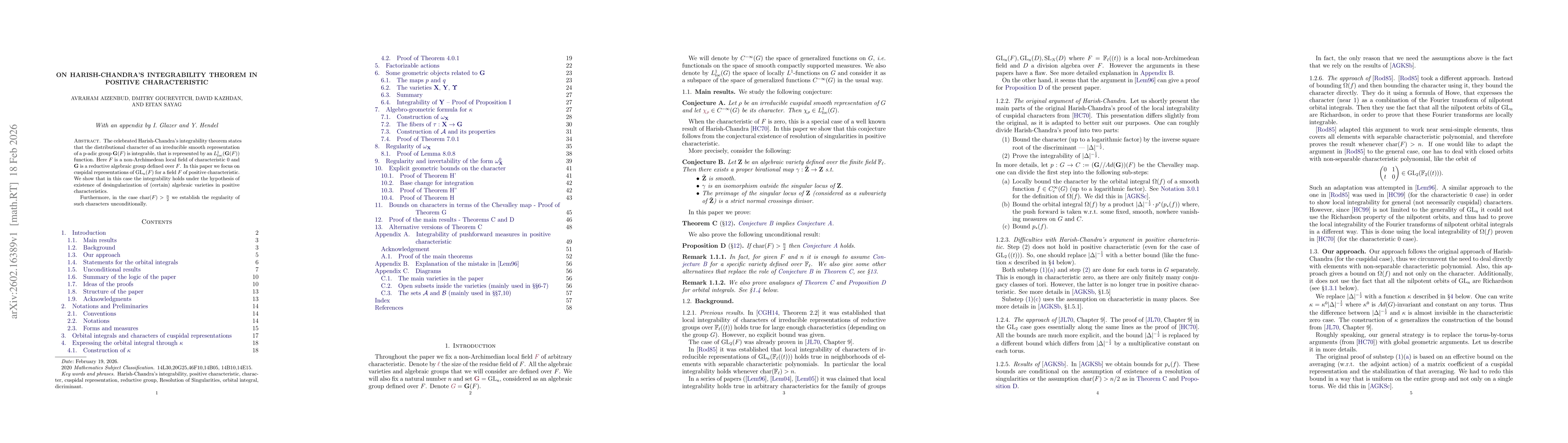 Thumbnail for On Harish-Chandra's integrability theorem in positive characteristic