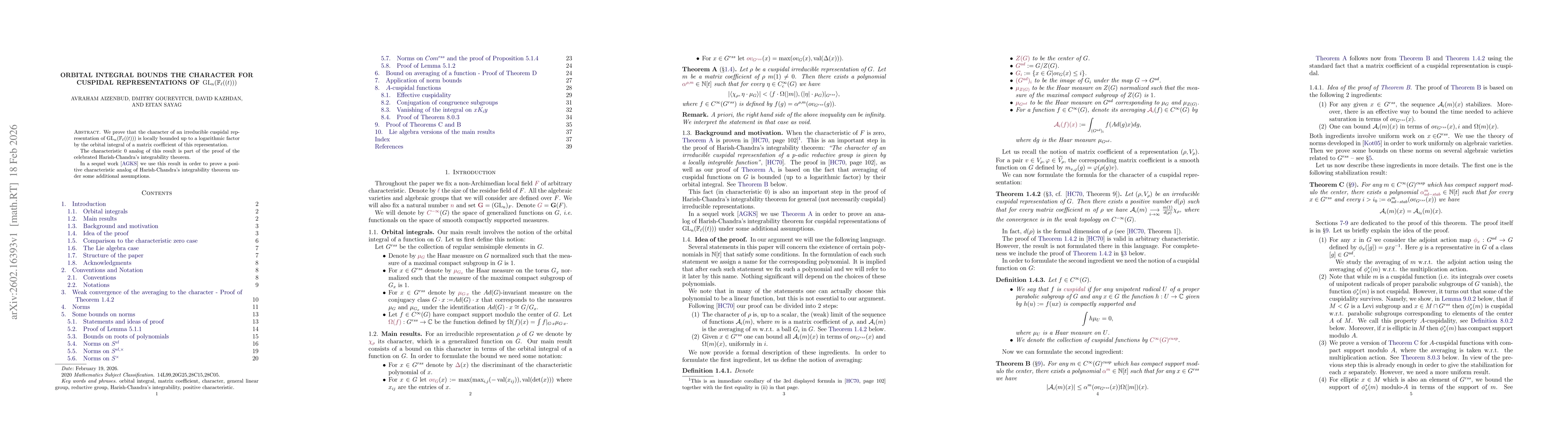 Thumbnail for Orbital integral bounds the character for cuspidal representations of $GL_n(\mathbb{F}_{\ell}((t)))$