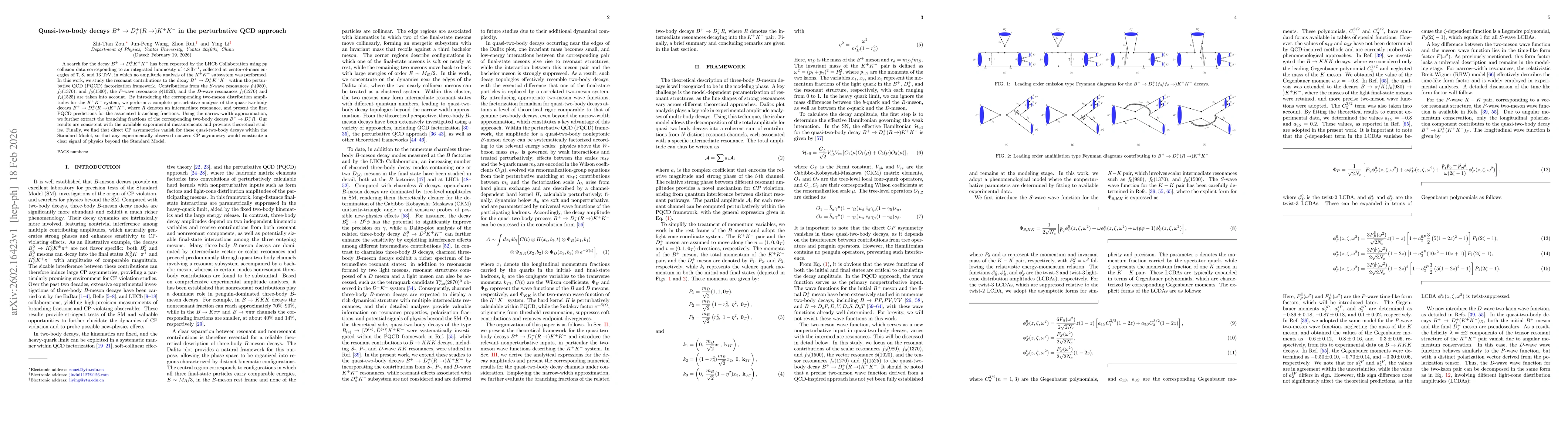 Thumbnail for Quasi-two-body decays $B^+\to D_s^+ (R\to) K^+K^-$ in the perturbative QCD approach