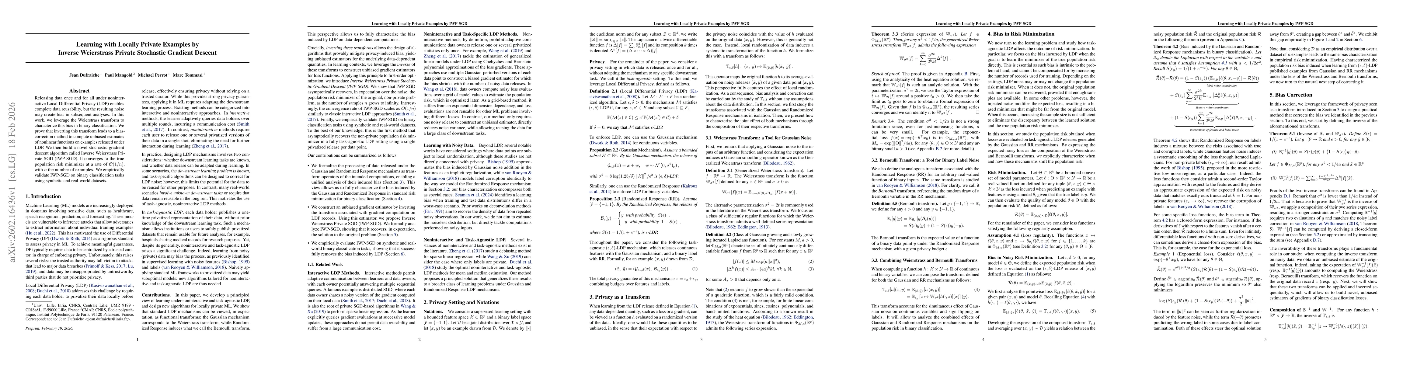 Thumbnail for Learning with Locally Private Examples by Inverse Weierstrass Private Stochastic Gradient Descent