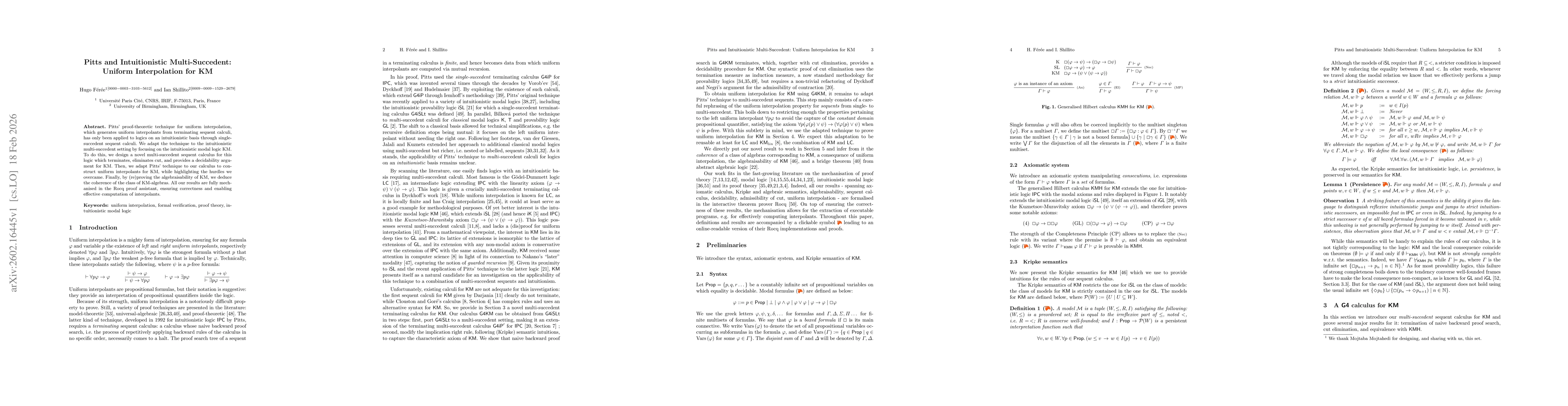 Thumbnail for Pitts and Intuitionistic Multi-Succedent: Uniform Interpolation for KM