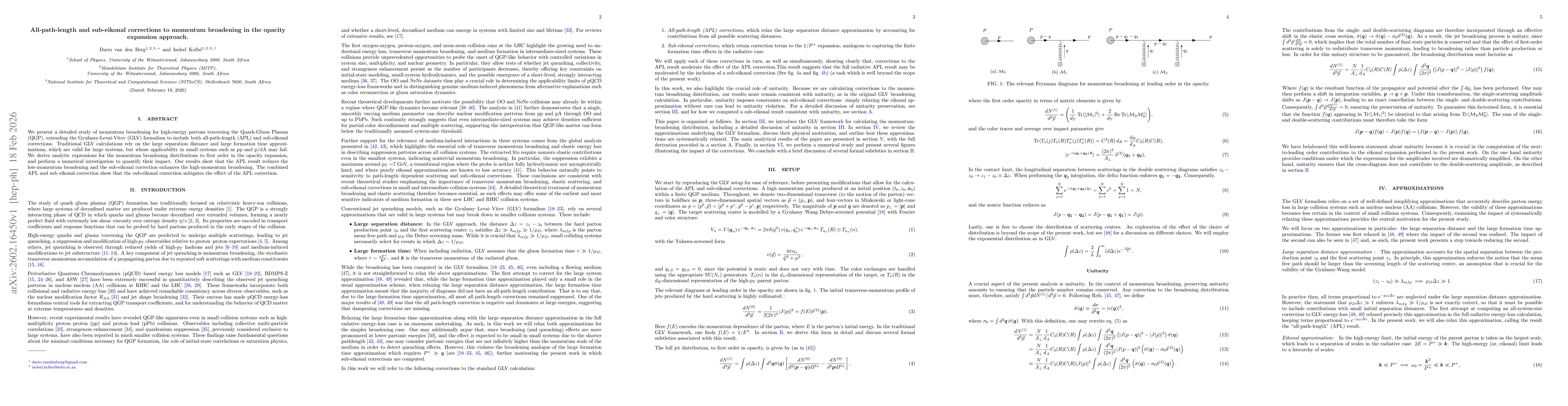 Thumbnail for All-path-length and sub-eikonal corrections to momentum broadening in the opacity expansion approach