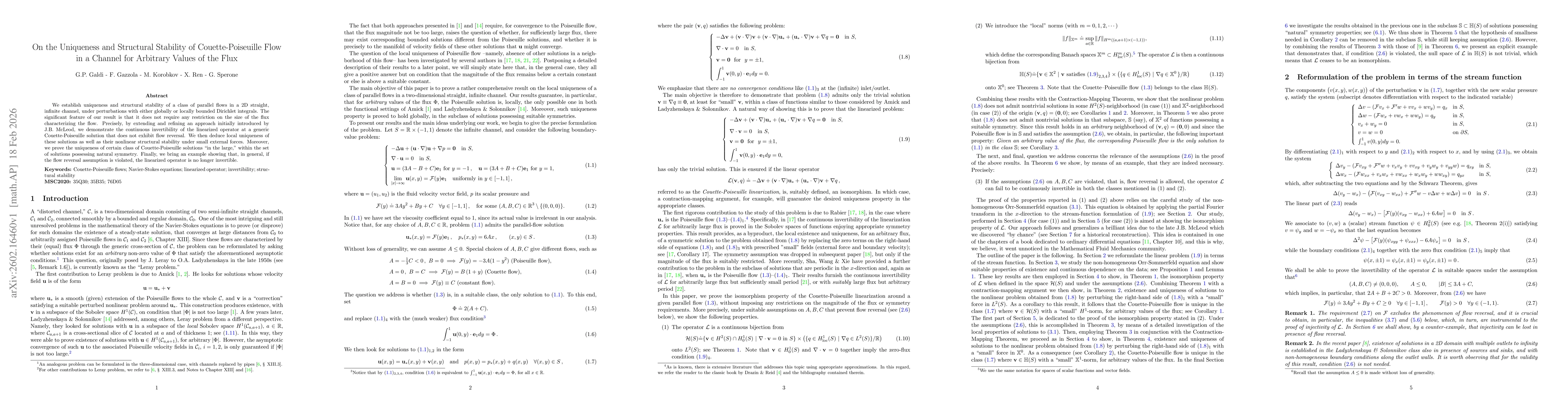 Thumbnail for On the uniqueness and structural stability of Couette-Poiseuille flow in a channel for arbitrary values of the flux