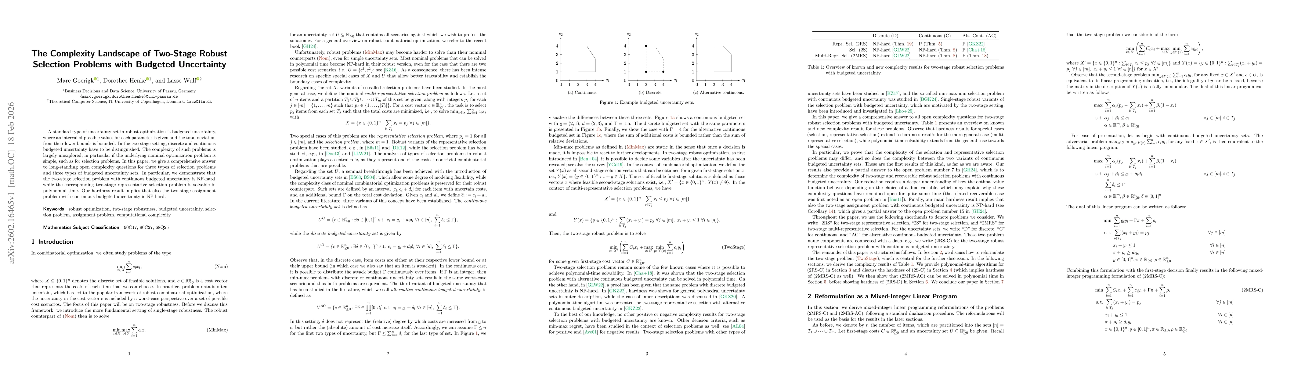 Thumbnail for The Complexity Landscape of Two-Stage Robust Selection Problems with Budgeted Uncertainty