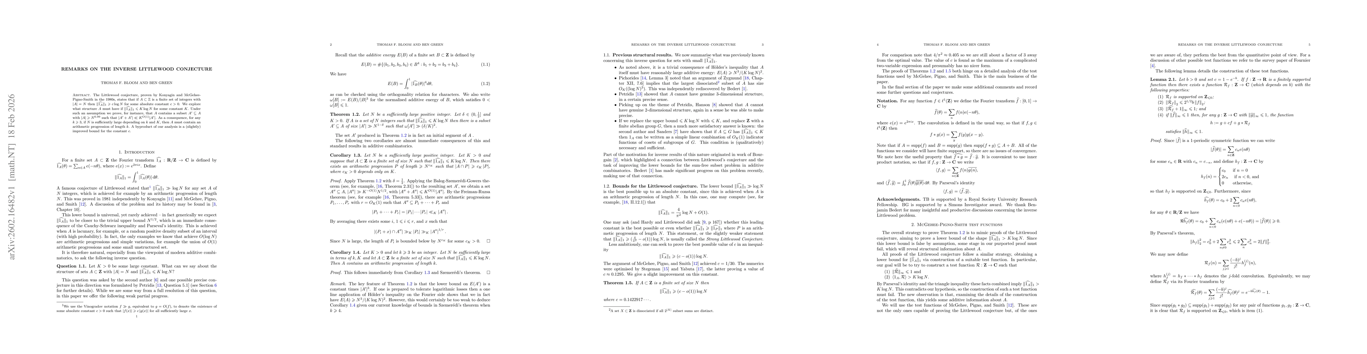 Thumbnail for Remarks on the inverse Littlewood conjecture