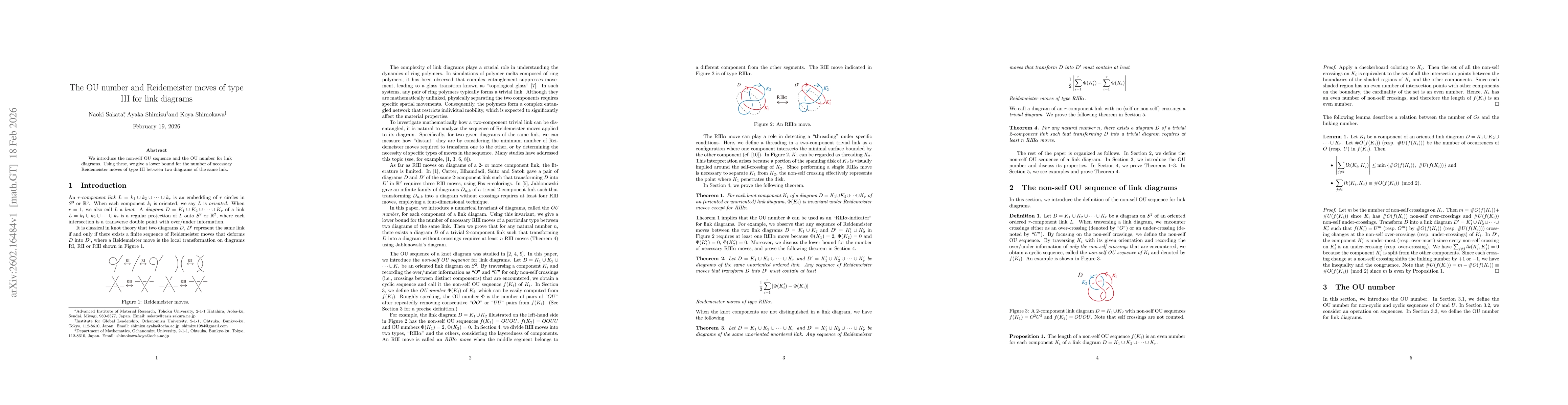 Thumbnail for The OU number and Reidemeister moves of type III for link diagrams