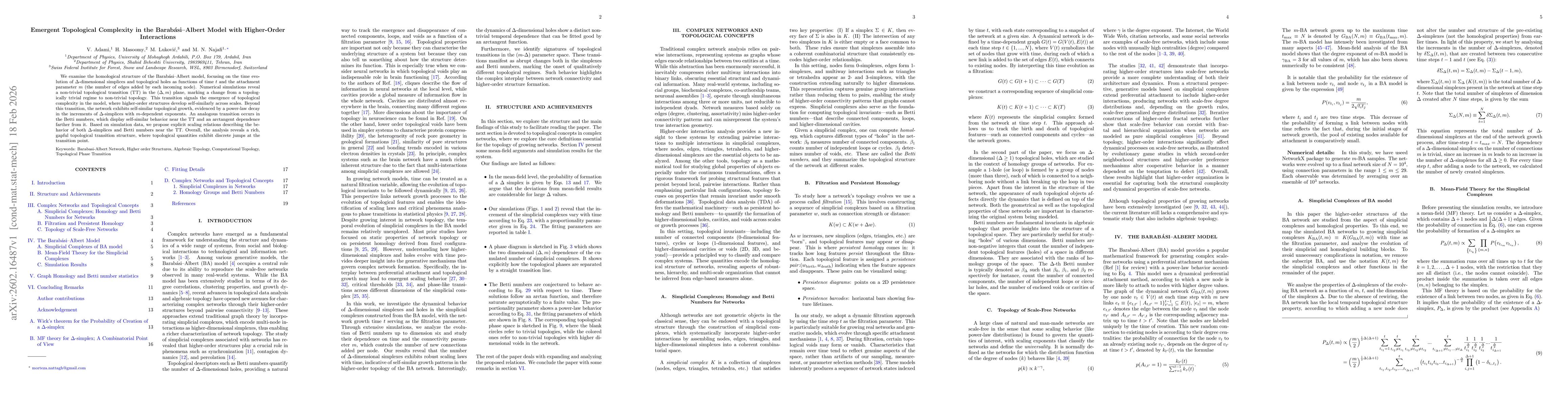 Thumbnail for Emergent Topological Complexity in the Barabasi-Albert Model with Higher-Order Interactions