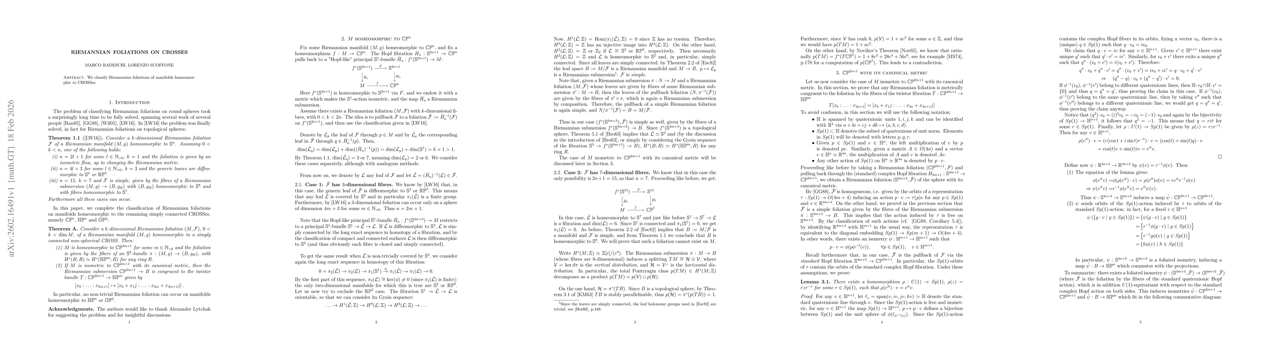 Thumbnail for Riemannian foliations on CROSSes