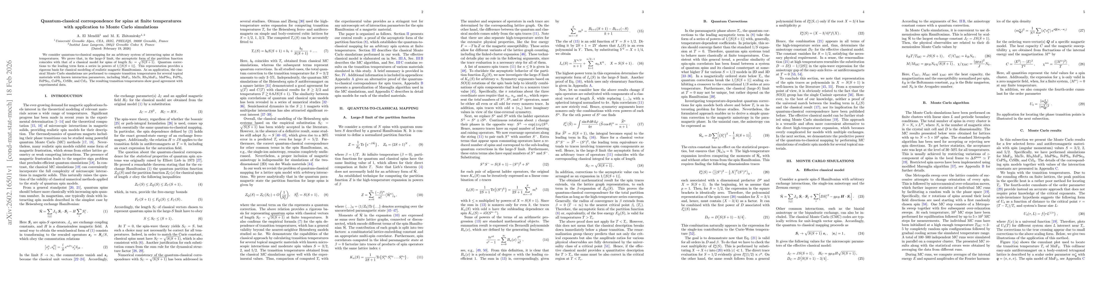 Thumbnail for Quantum-classical correspondence for spins at finite temperatures with application to Monte Carlo simulations