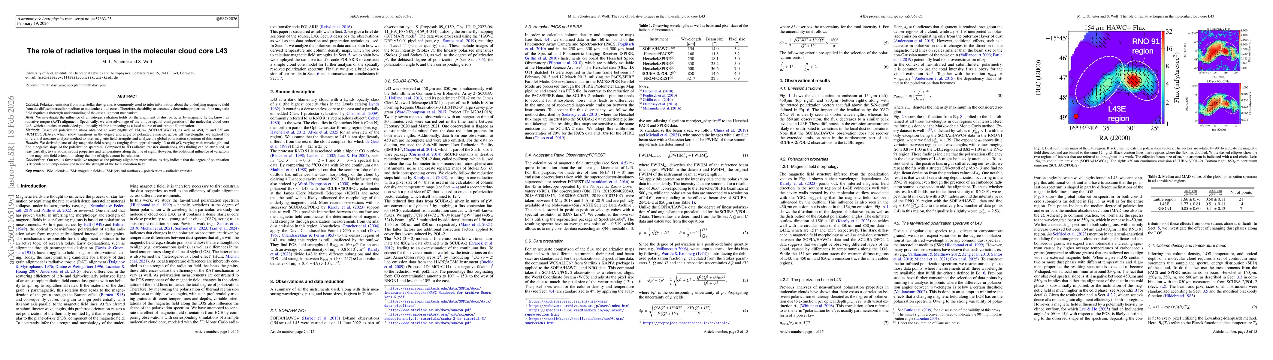 Thumbnail for The role of radiative torques in the molecular cloud core L43