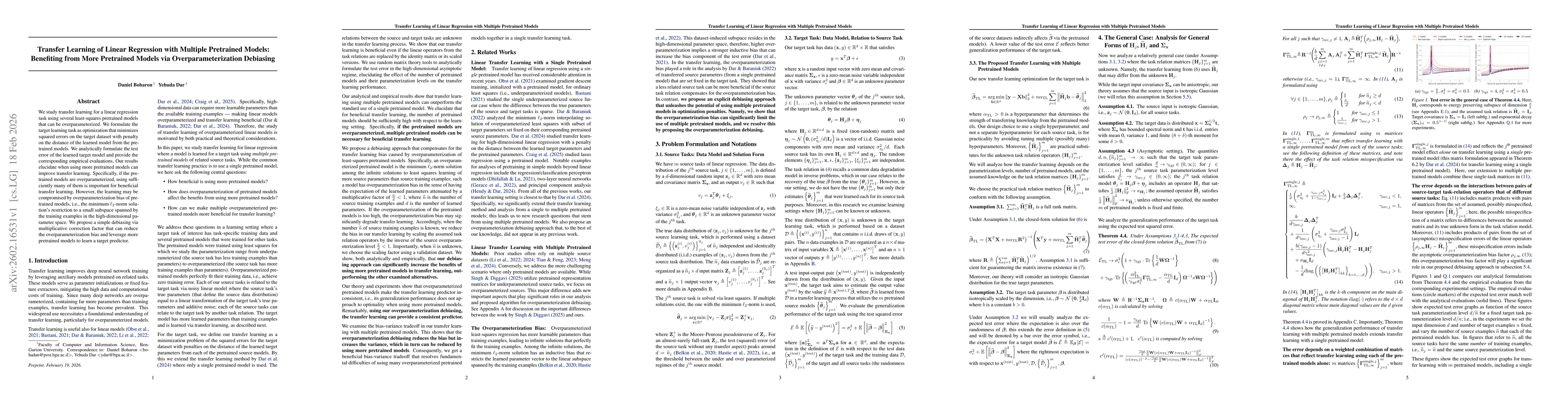 Thumbnail for Transfer Learning of Linear Regression with Multiple Pretrained Models: Benefiting from More Pretrained Models via Overparameterization Debiasing