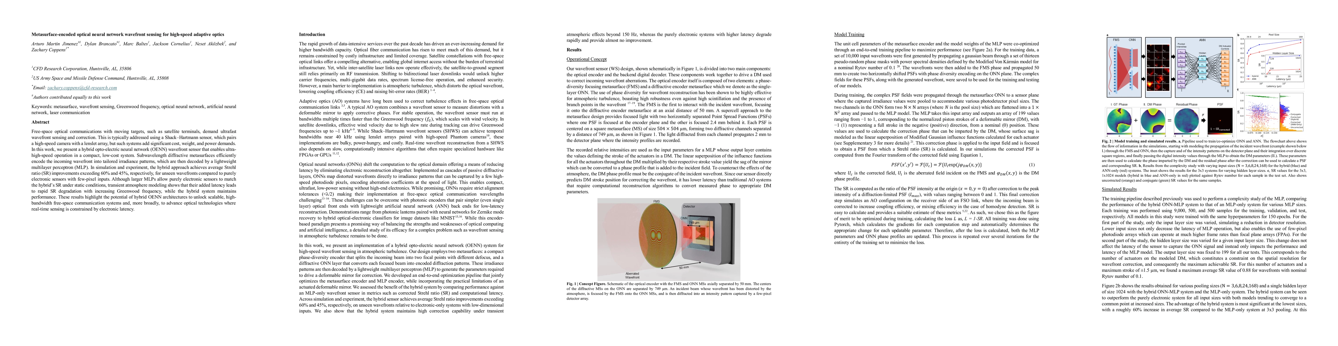 Thumbnail for Metasurface-encoded optical neural network wavefront sensing for high-speed adaptive optics