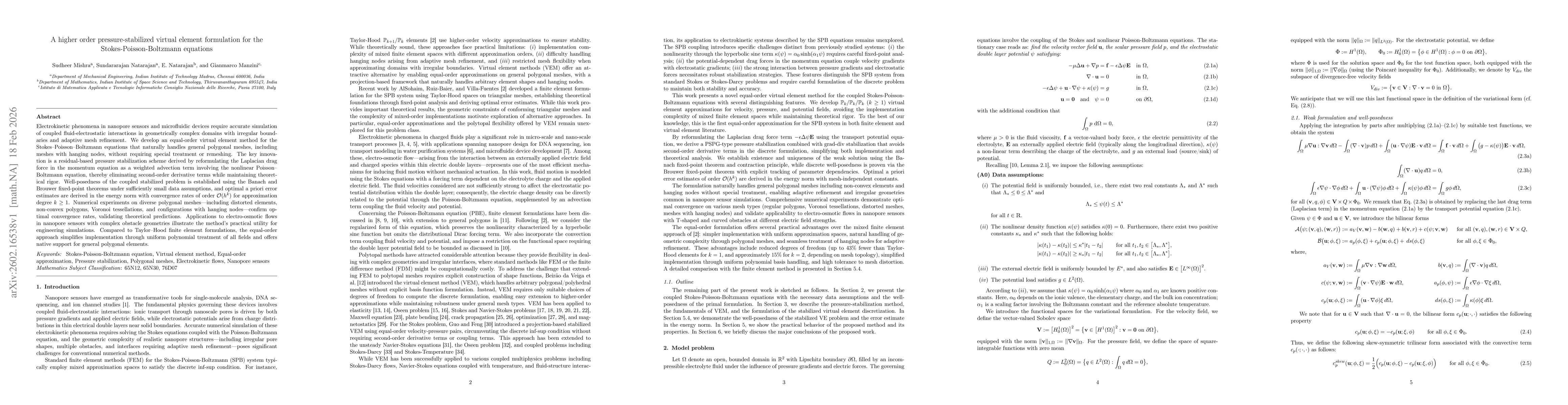 Thumbnail for A higher order pressure-stabilized virtual element formulation for the Stokes-Poisson-Boltzmann equations