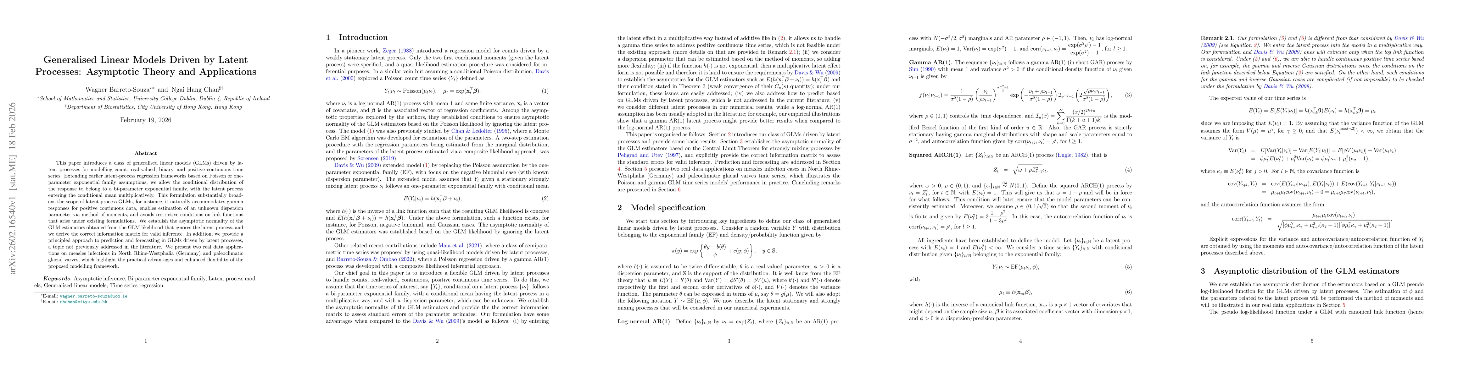 Thumbnail for Generalised Linear Models Driven by Latent Processes: Asymptotic Theory and Applications