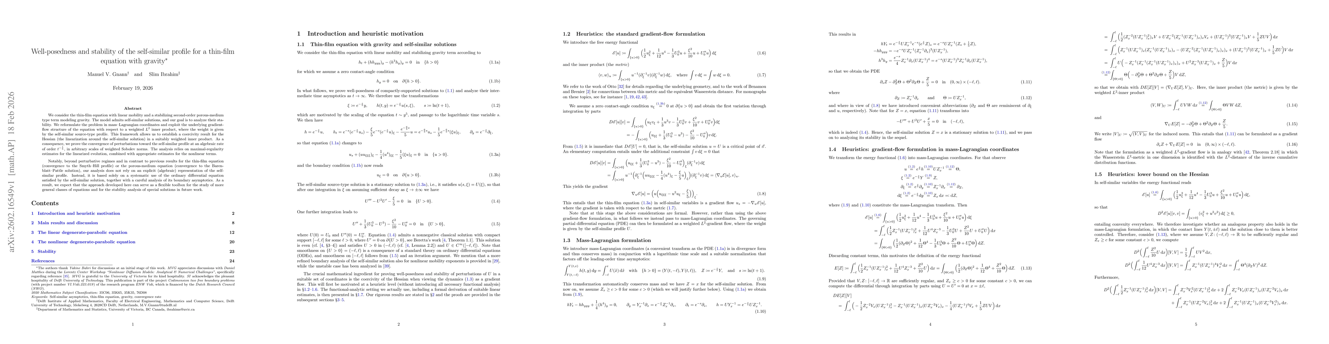 Thumbnail for Well-posedness and stability of the self-similar profile for a thin-film equation with gravity