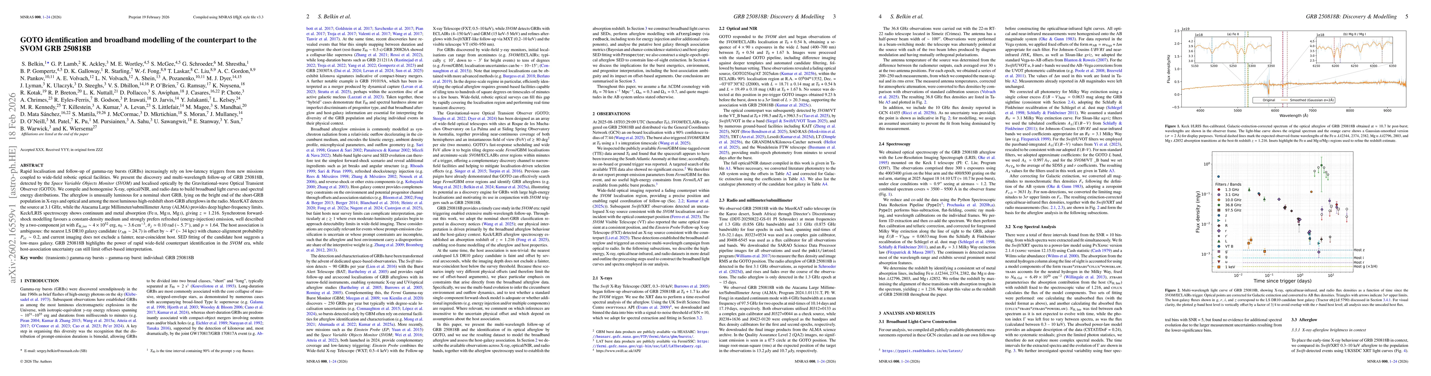 Thumbnail for GOTO identification and broadband modelling of the counterpart to the SVOM GRB 250818B