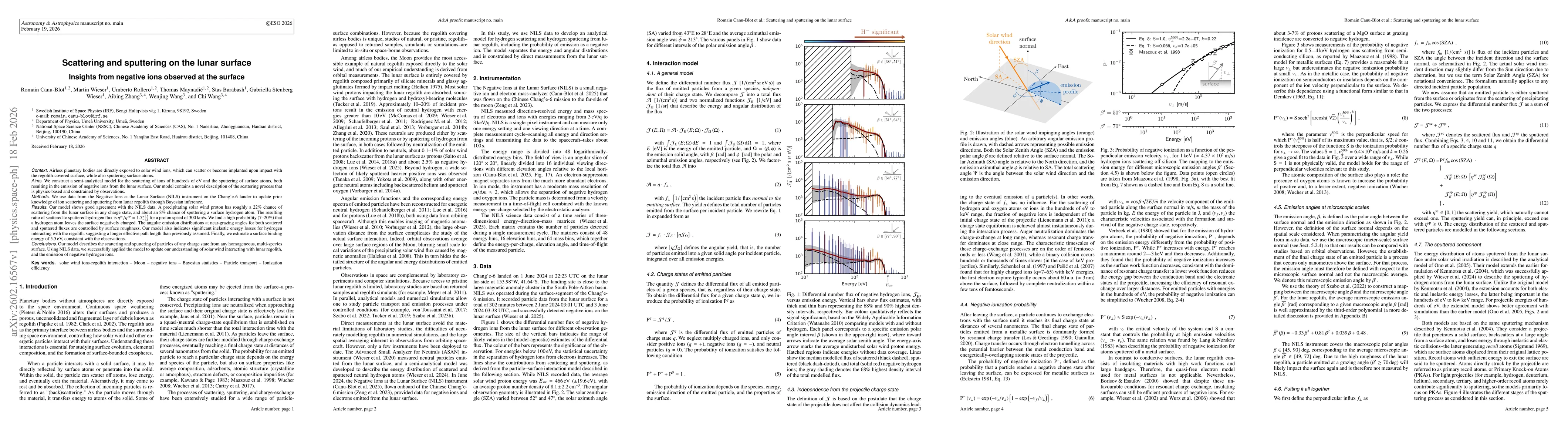 Thumbnail for Scattering and sputtering on the lunar surface; Insights from negative ions observed at the surface