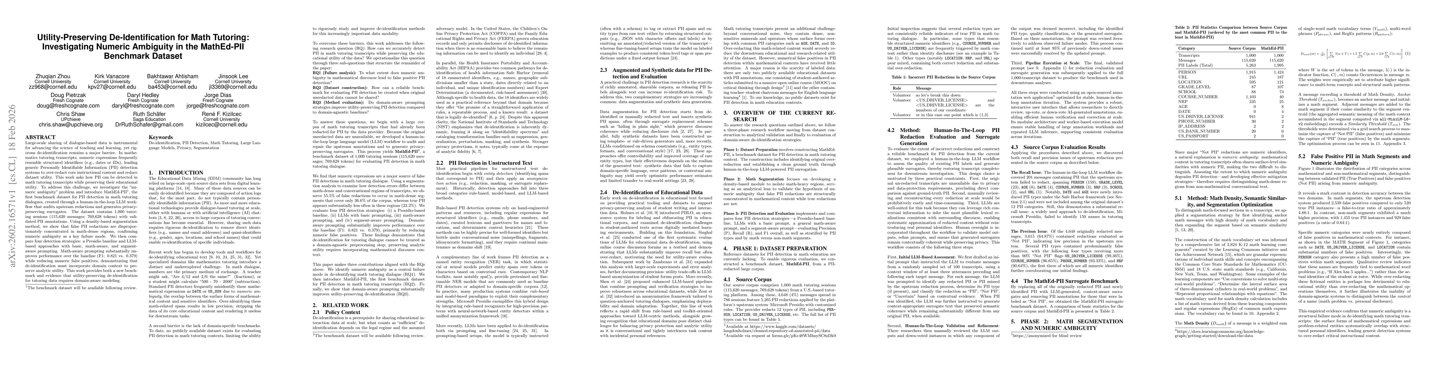 Thumbnail for Utility-Preserving De-Identification for Math Tutoring: Investigating Numeric Ambiguity in the MathEd-PII Benchmark Dataset