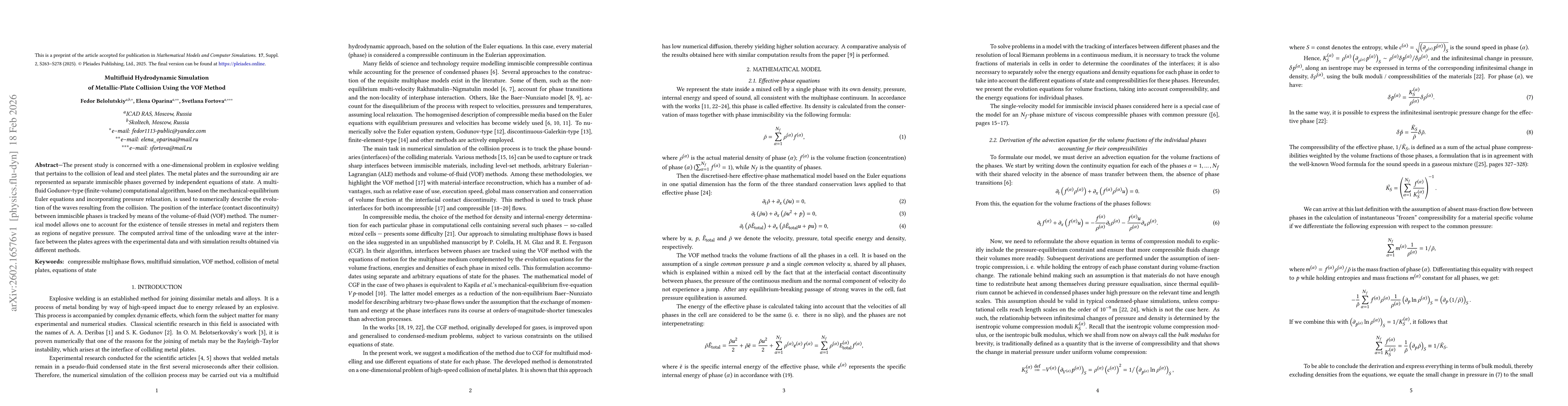 Thumbnail for Multifluid Hydrodynamic Simulation of Metallic-Plate Collision Using the VOF Method