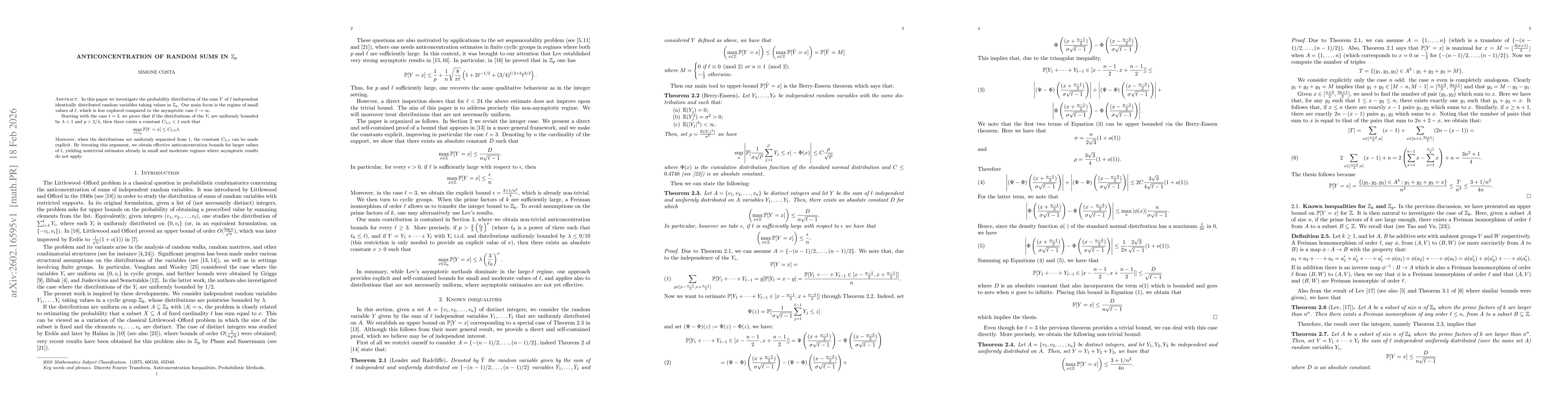 Thumbnail for Anticoncentration of Random Sums in $\mathbb{Z}_p$
