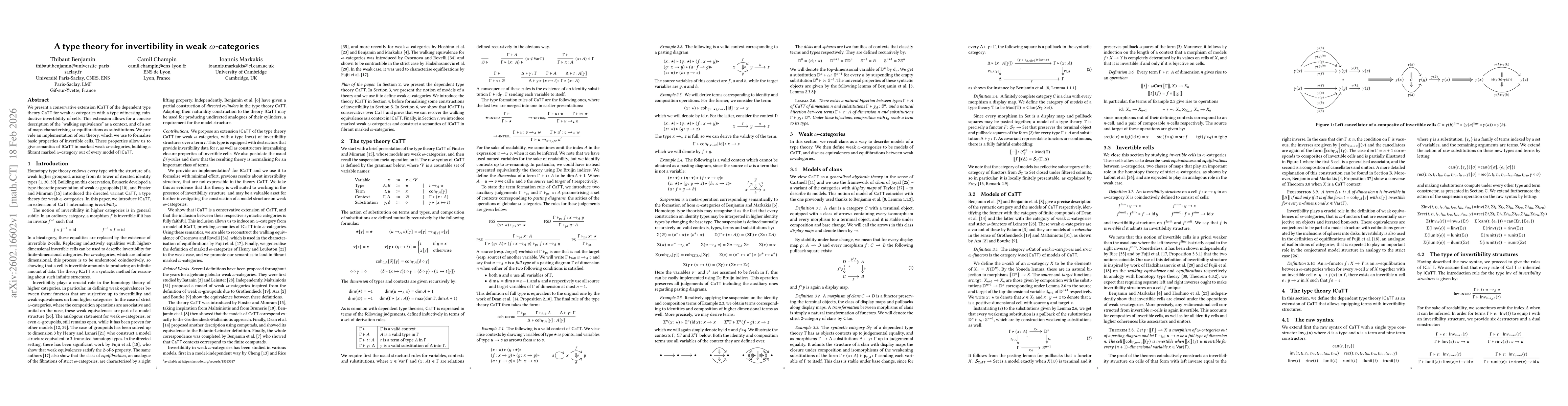 Thumbnail for A type theory for invertibility in weak $ω$-categories