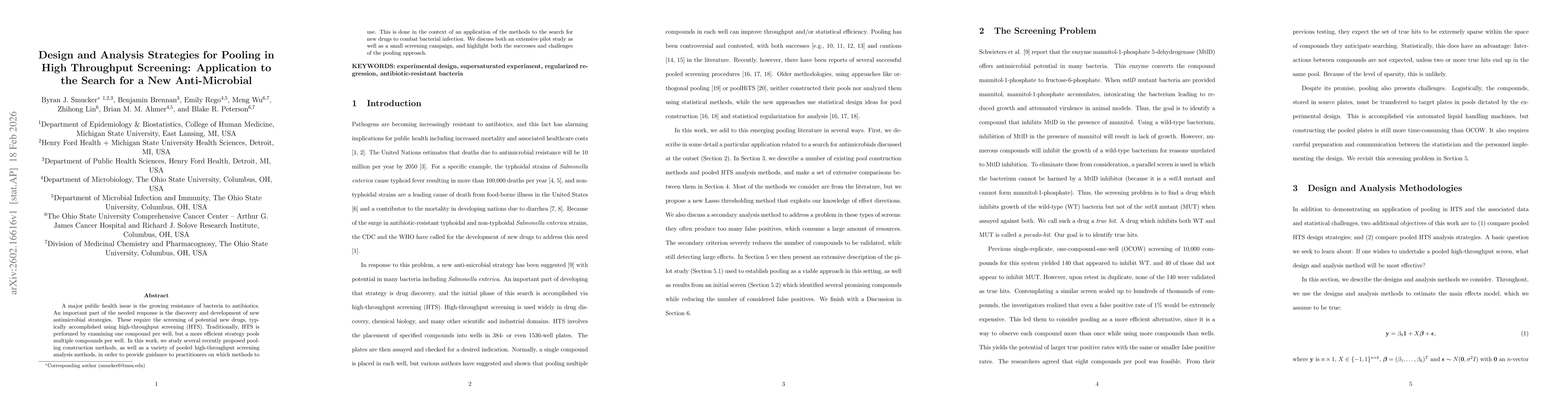 Thumbnail for Design and Analysis Strategies for Pooling in High Throughput Screening: Application to the Search for a New Anti-Microbial