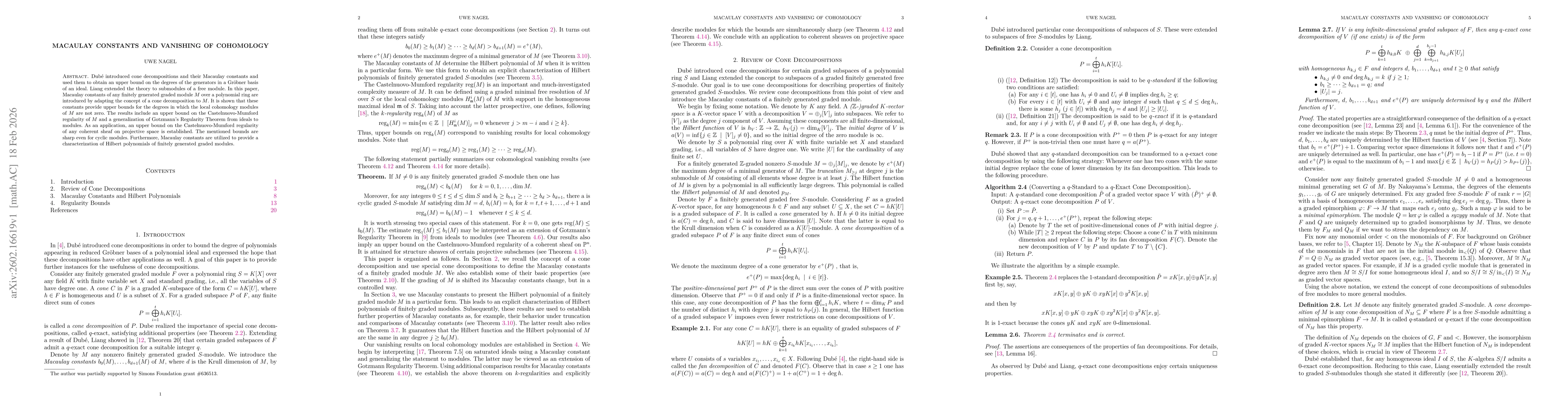 Thumbnail for Macaulay Constants and Vanishing of Cohomology